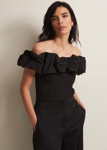 Phase Eight Mallorary Off The Shoulder Shirts Black USA | 7942381-GY